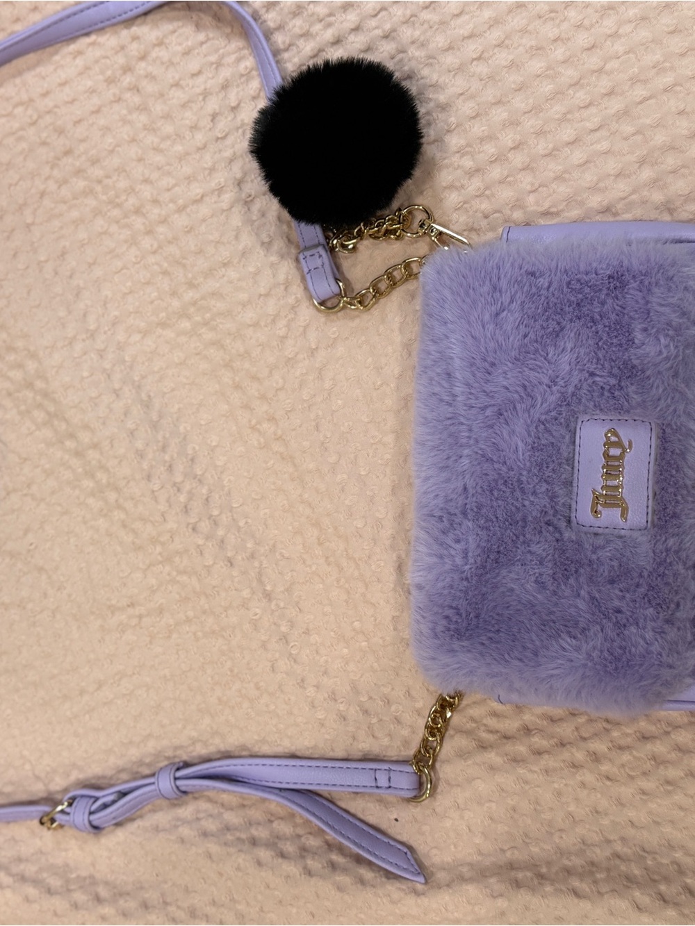 Juicy Couture Lilac Faux Fur Mini Crossbody with Black Pom